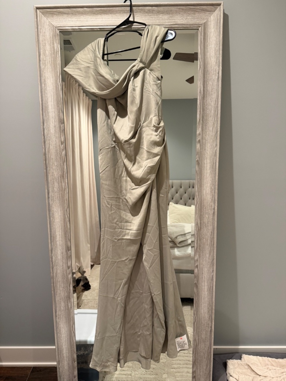 ASOS DESIGN Bridesmaid Satin Bardot Drape Wrap Maxi Dress, US 12 - Picture 3 of 4